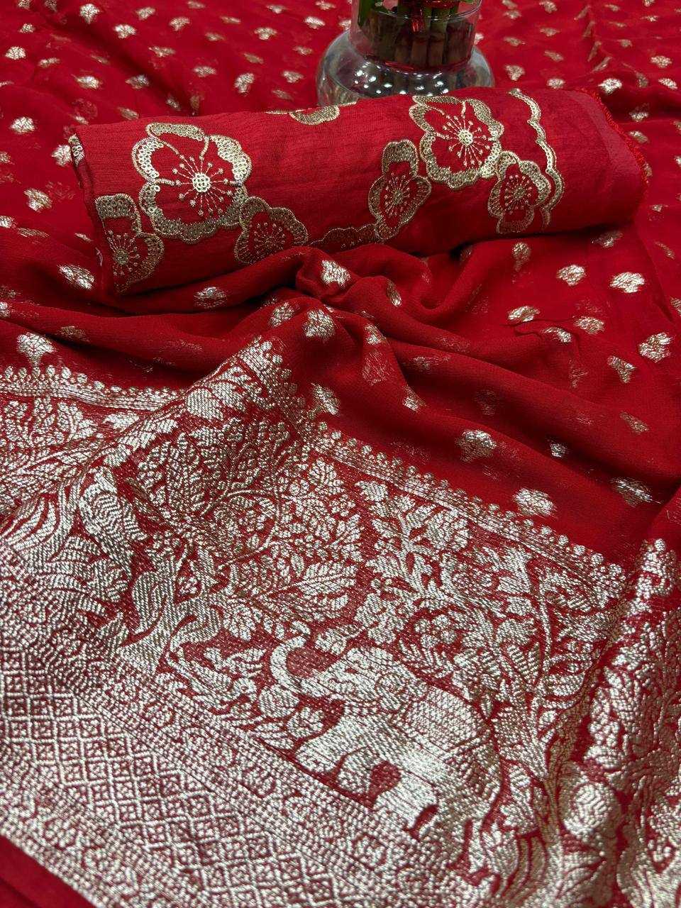 Ynf Viscose RIN124 Elephant Flower blouse Sarees Wedding Collections Festive Collections Wholesale Designer Sarees Georgette Sarees Viscose Saree Festive Sarees Manufacturer