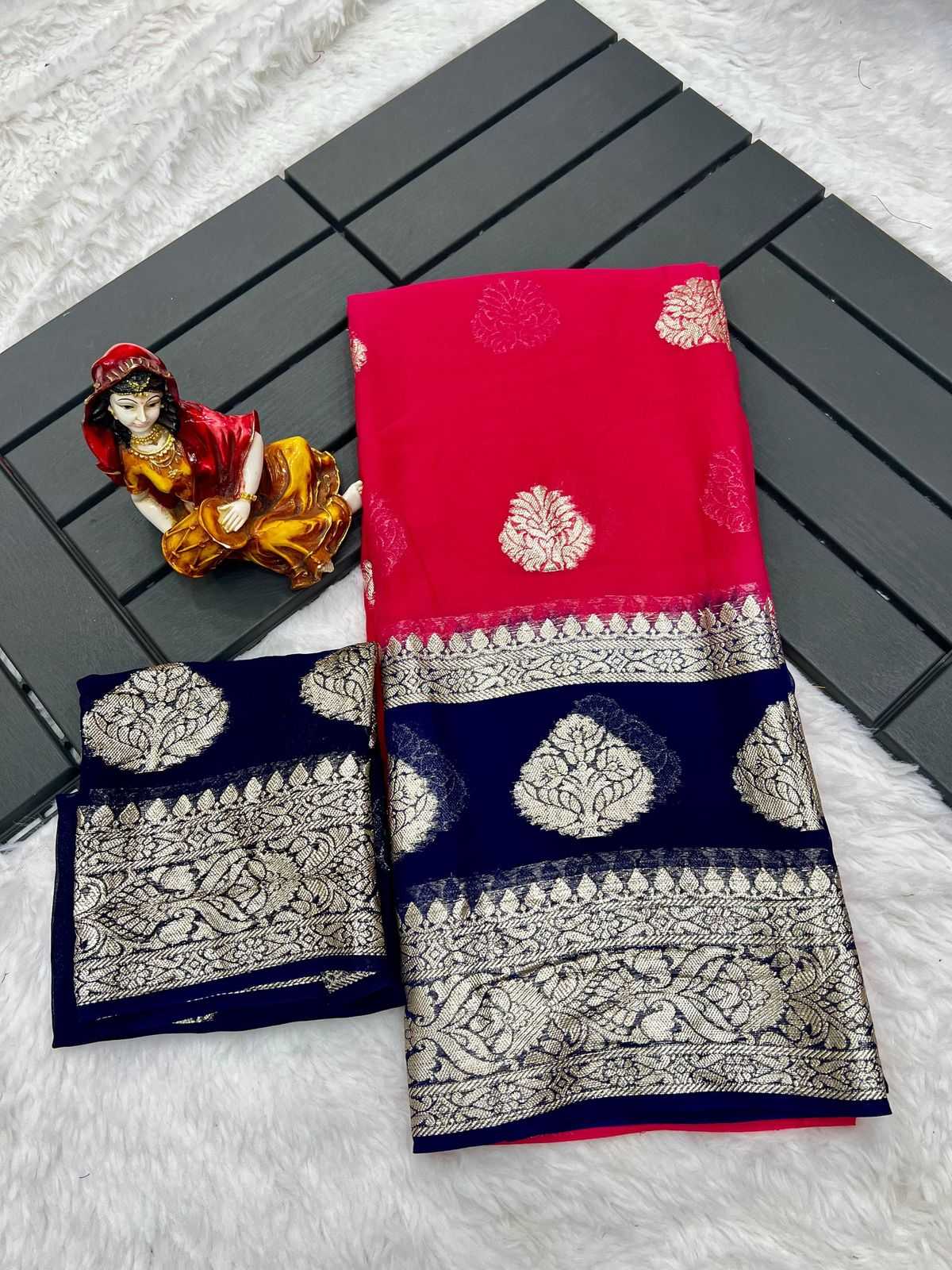 Ynf Viscouse Crushed Georgette RIN104 APE181 Sarees Wedding Collections Festive Collections Wholesale Georgette Sarees Viscose Saree Holi Collections Manufacturer