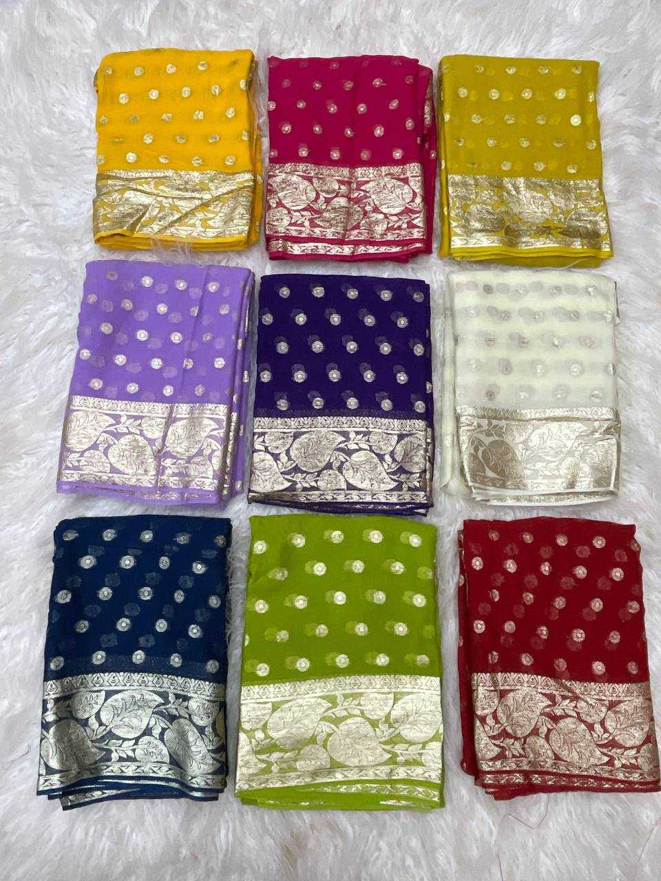 Ynf Viscouse Crushed Georgette RIN124 Leaf Butti Sarees Wholesale Georgette Sarees Butta Sarees Viscose Saree Manufacturer