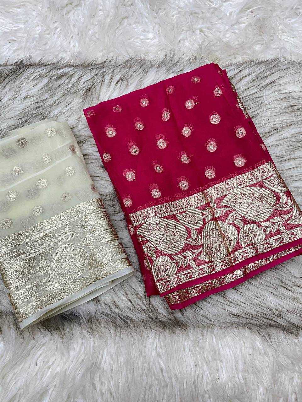 Ynf Viscouse Crushed Georgette RIN124 Leaf Butti Sarees Wholesale Georgette Sarees Butta Sarees Viscose Saree Manufacturer