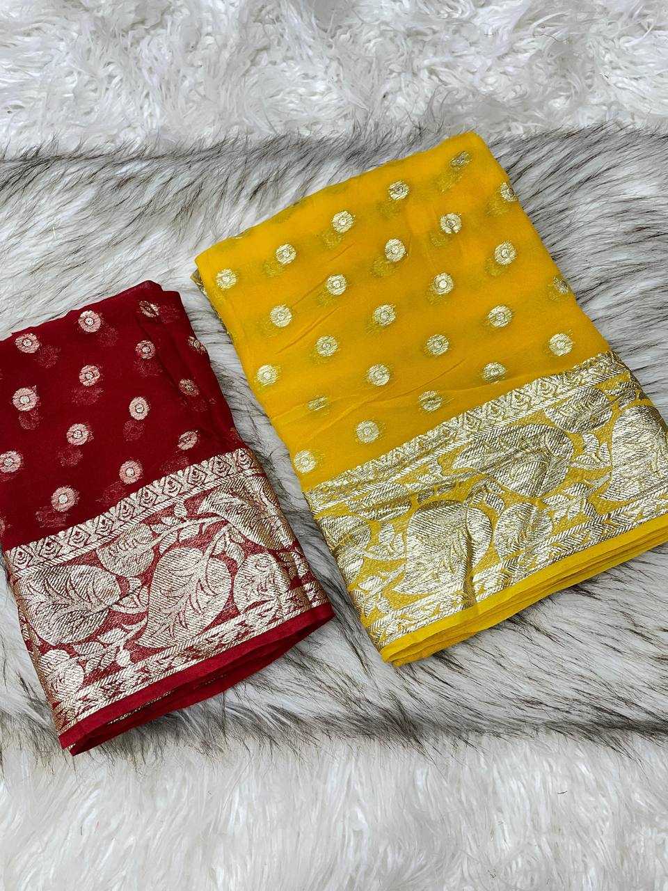 Ynf Viscouse Crushed Georgette RIN124 Leaf Butti Sarees Wholesale Georgette Sarees Butta Sarees Viscose Saree Manufacturer