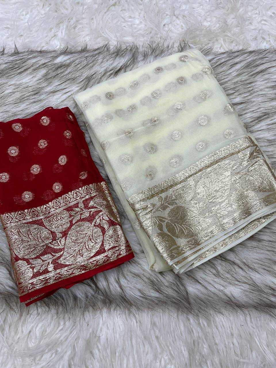 Ynf Viscouse Crushed Georgette RIN124 Leaf Butti Sarees Wholesale Georgette Sarees Butta Sarees Viscose Saree Manufacturer