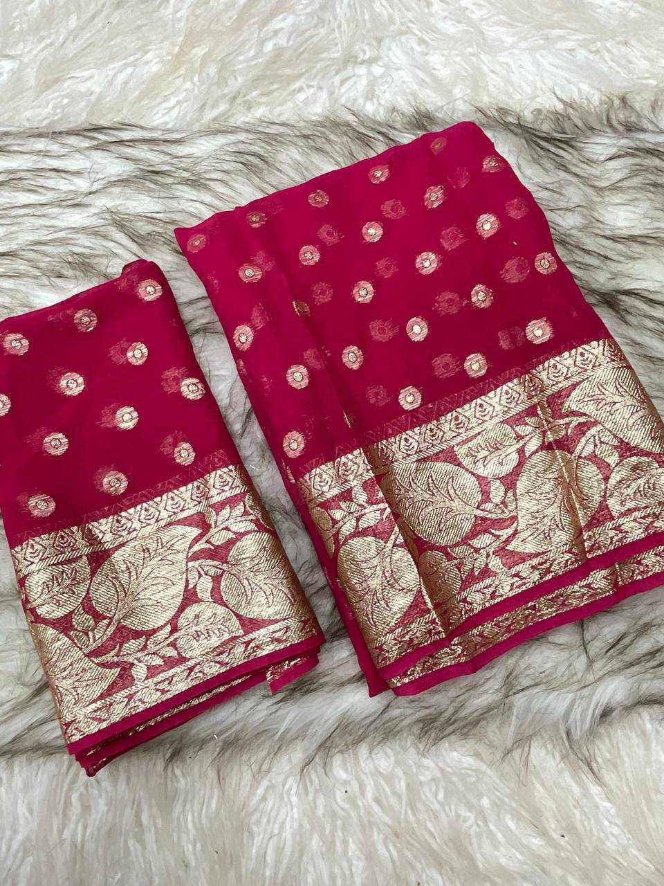 Ynf Viscouse Crushed Georgette RIN124 Leaf Butti Sarees Wholesale Georgette Sarees Butta Sarees Viscose Saree Manufacturer