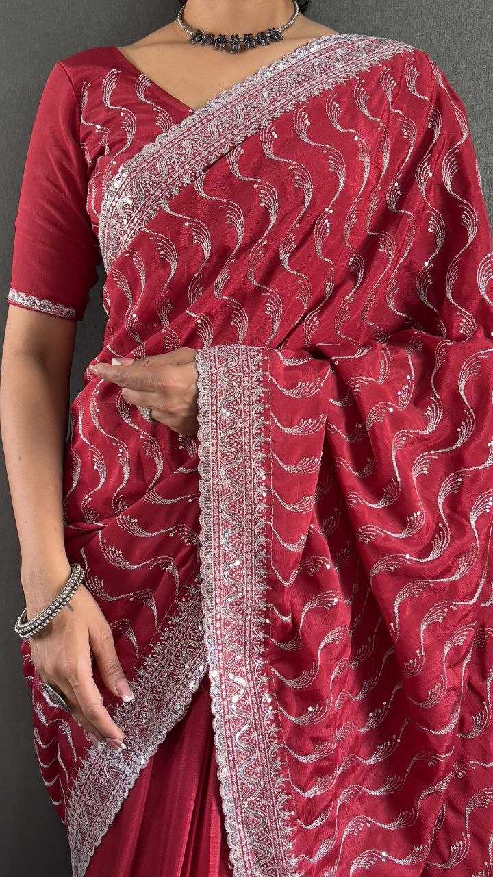 Ynf Chinon Silk RIN214 Rasmi Sarees Wholesale Ready To Wear Sarees Sequins Work Saree Cutwork Saree Manufacturer