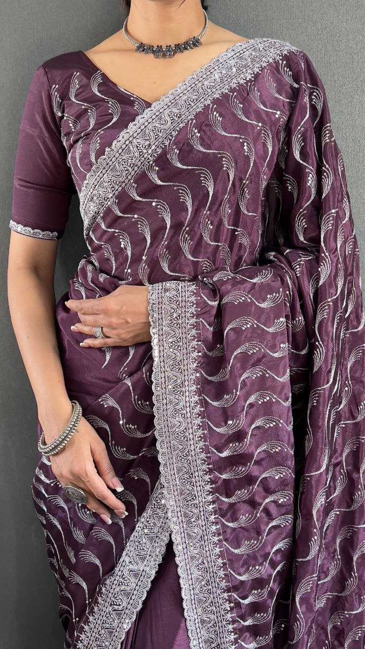 Ynf Chinon Silk RIN214 Rasmi Sarees Wholesale Ready To Wear Sarees Sequins Work Saree Cutwork Saree Manufacturer