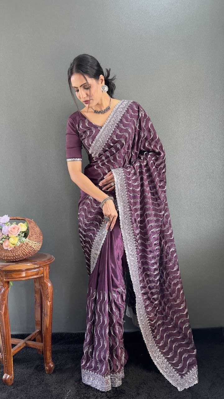 Ynf Chinon Silk RIN214 Rasmi Sarees Wholesale Ready To Wear Sarees Sequins Work Saree Cutwork Saree Manufacturer