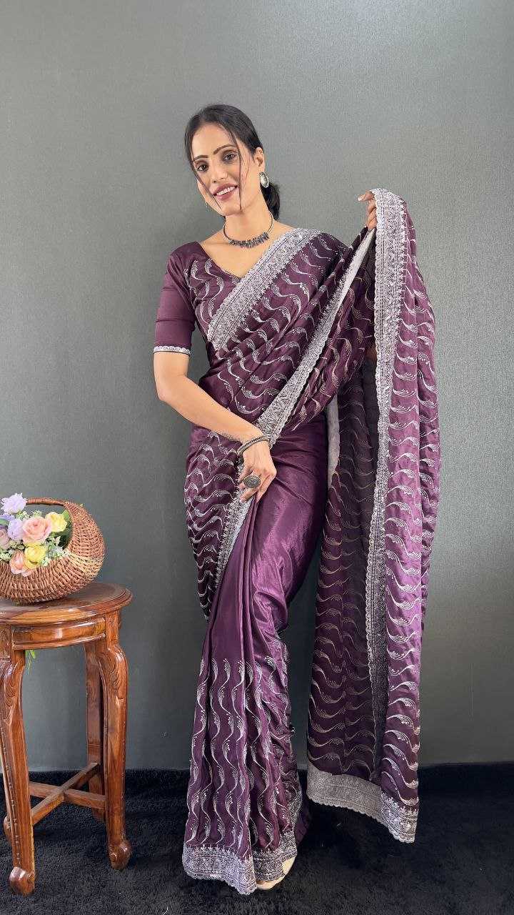 Ynf Chinon Silk RIN214 Rasmi Sarees Wholesale Ready To Wear Sarees Sequins Work Saree Cutwork Saree Manufacturer