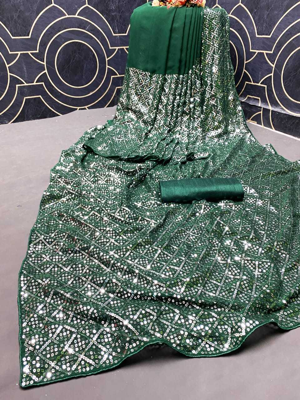 Ynf Georgette RIN205 LF-666 Sarees Wedding Collections Festive Collections Wholesale Georgette Sarees Sequence Sarees Sarees With Blouse Manufacturer