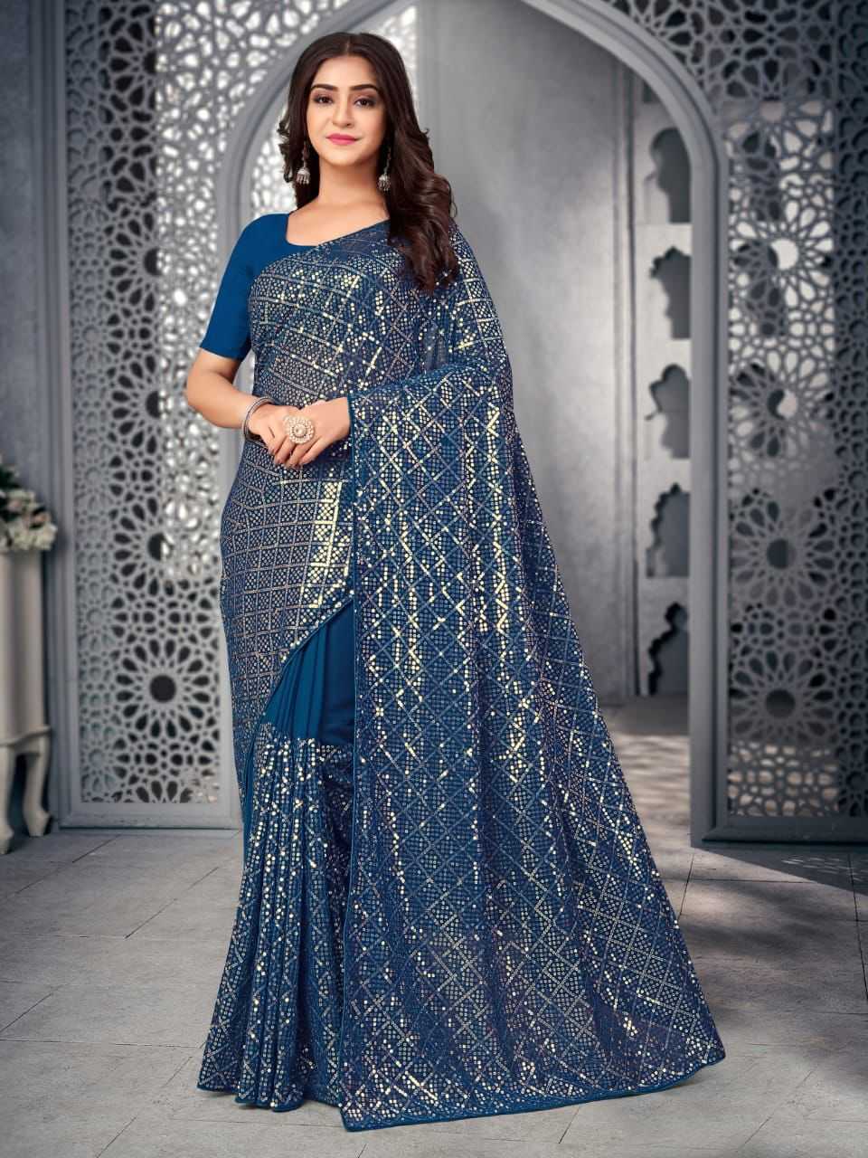 Ynf Georgette RIN205 LF-666 Sarees Wedding Collections Festive Collections Wholesale Georgette Sarees Sequence Sarees Sarees With Blouse Manufacturer