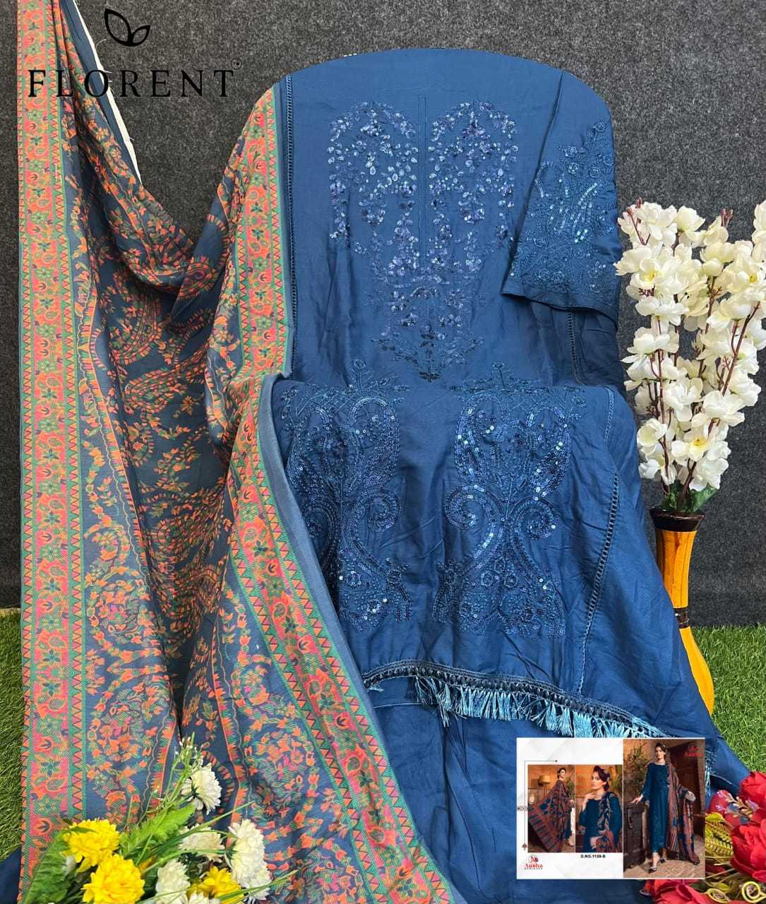 Ynf Heavy Rayon RIN186 AASHA DESIGNER-1139 Suits & Dresses Islamic Clothing Festive Collections Wholesale Embroidery Suits Party wear suits Eid Collections Manufacturer