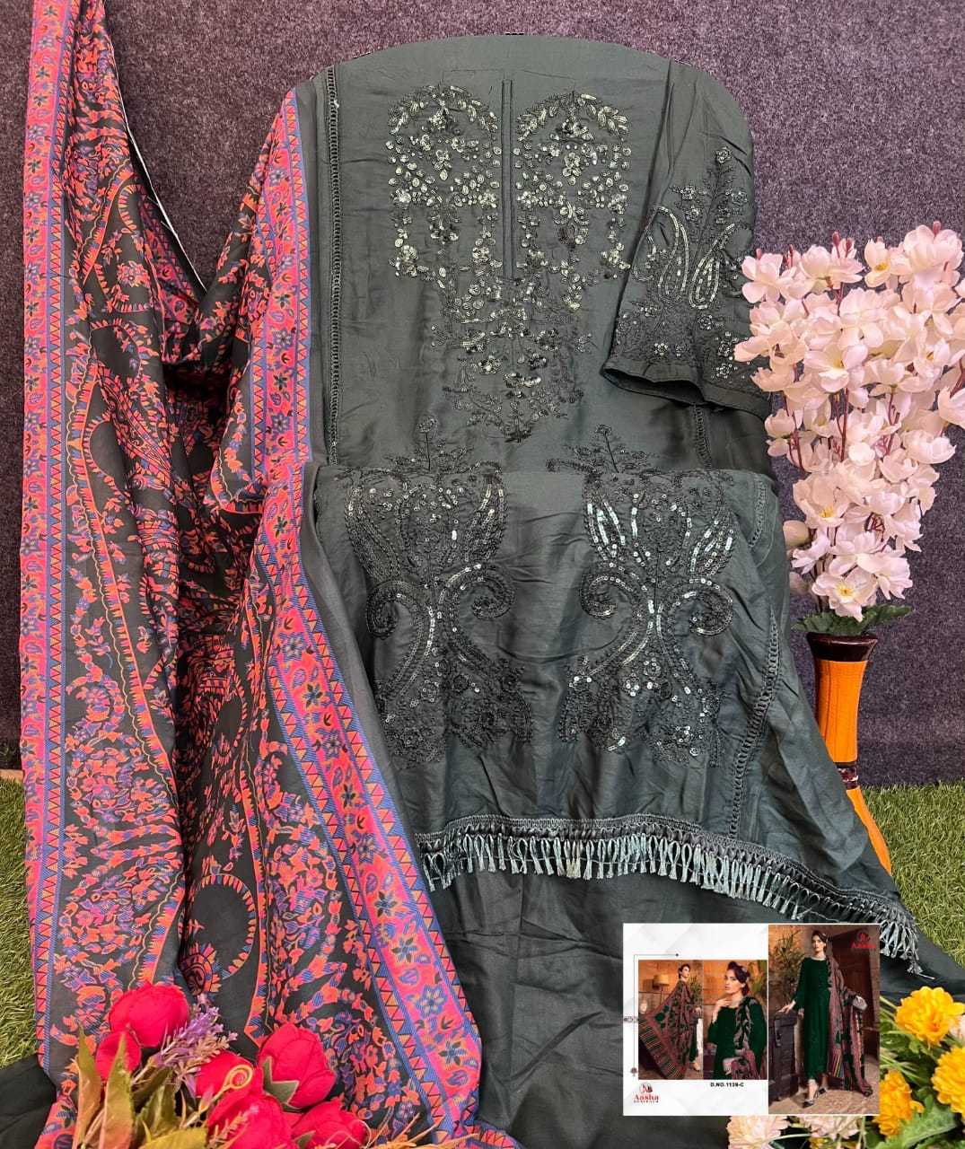 Ynf Heavy Rayon RIN186 AASHA DESIGNER-1139 Suits & Dresses Islamic Clothing Festive Collections Wholesale Embroidery Suits Party wear suits Eid Collections Manufacturer