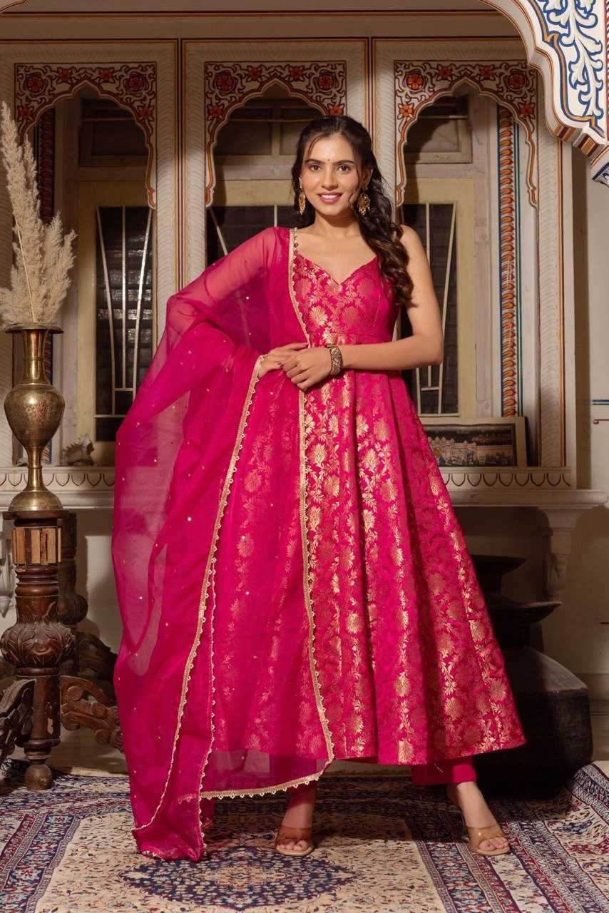 Ynf Jacquard Silk RIN162 -5831 Gowns Wedding Collections Festive Collections Wholesale Fancy Gowns Silk Gowns Sangeet Outfits Holi Collections Eid Collections Manufacturer