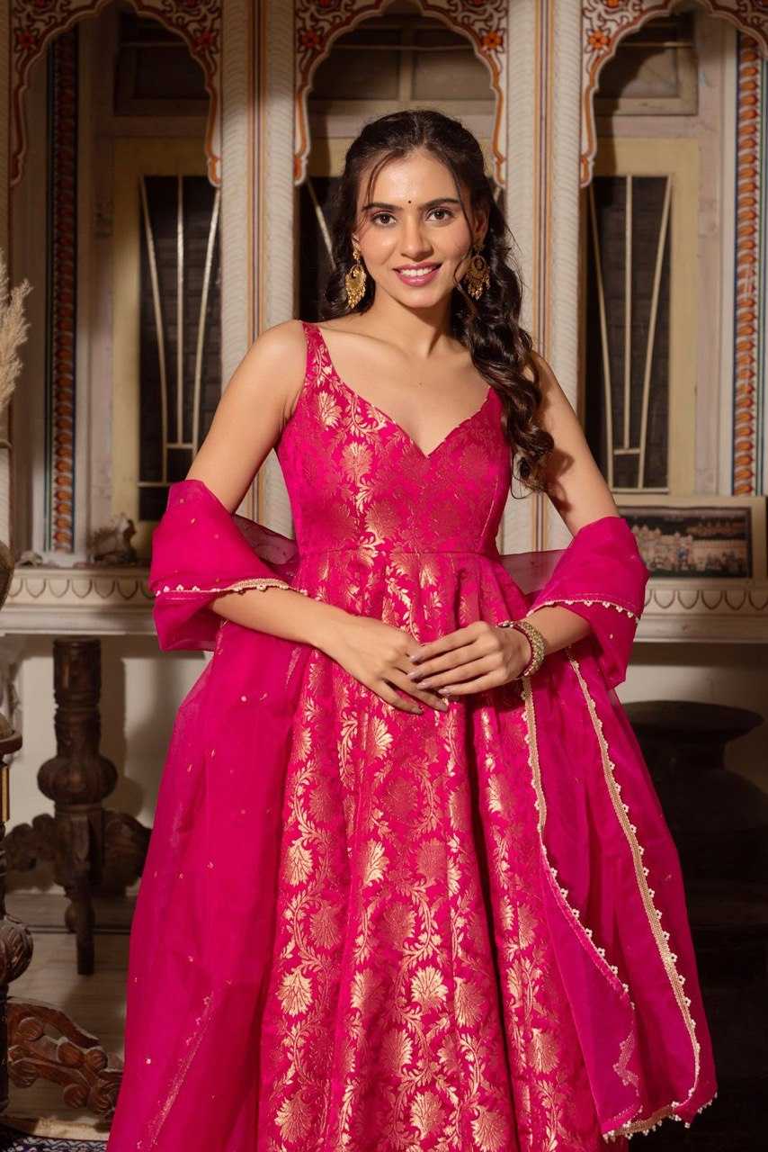 Ynf Jacquard Silk RIN162 -5831 Gowns Wedding Collections Festive Collections Wholesale Fancy Gowns Silk Gowns Sangeet Outfits Holi Collections Eid Collections Manufacturer