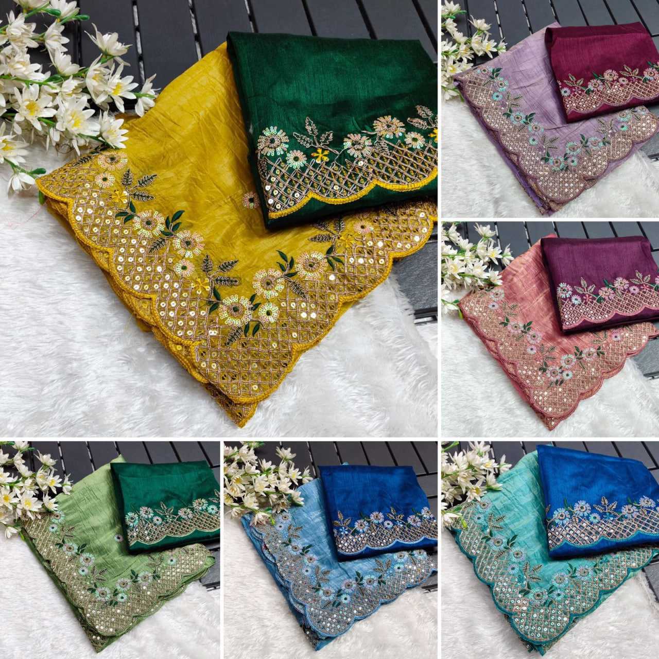 Ynf Premium Silk RIN134 0285 Sarees Wholesale Sequence Sarees Embroidered Sarees Cutwork Saree Manufacturer