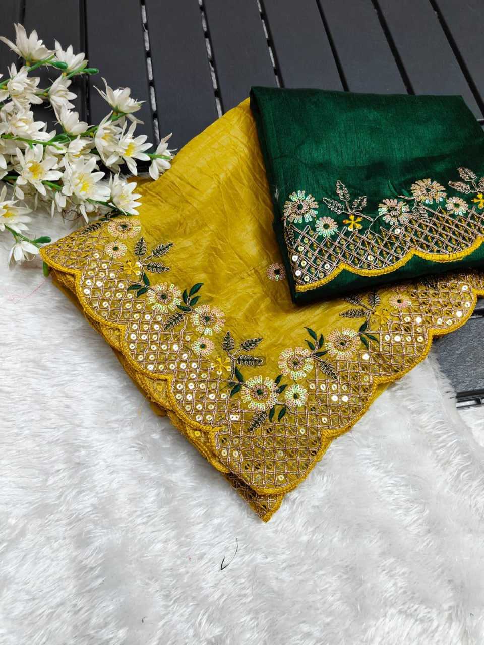 Ynf Premium Silk RIN134 0285 Sarees Wholesale Sequence Sarees Embroidered Sarees Cutwork Saree Manufacturer