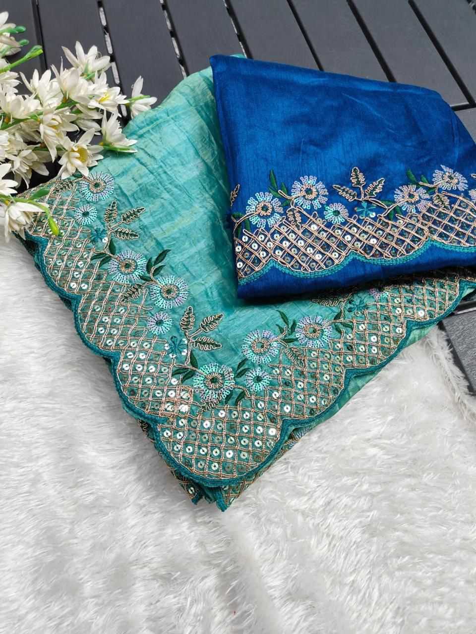 Ynf Premium Silk RIN134 0285 Sarees Wholesale Sequence Sarees Embroidered Sarees Cutwork Saree Manufacturer