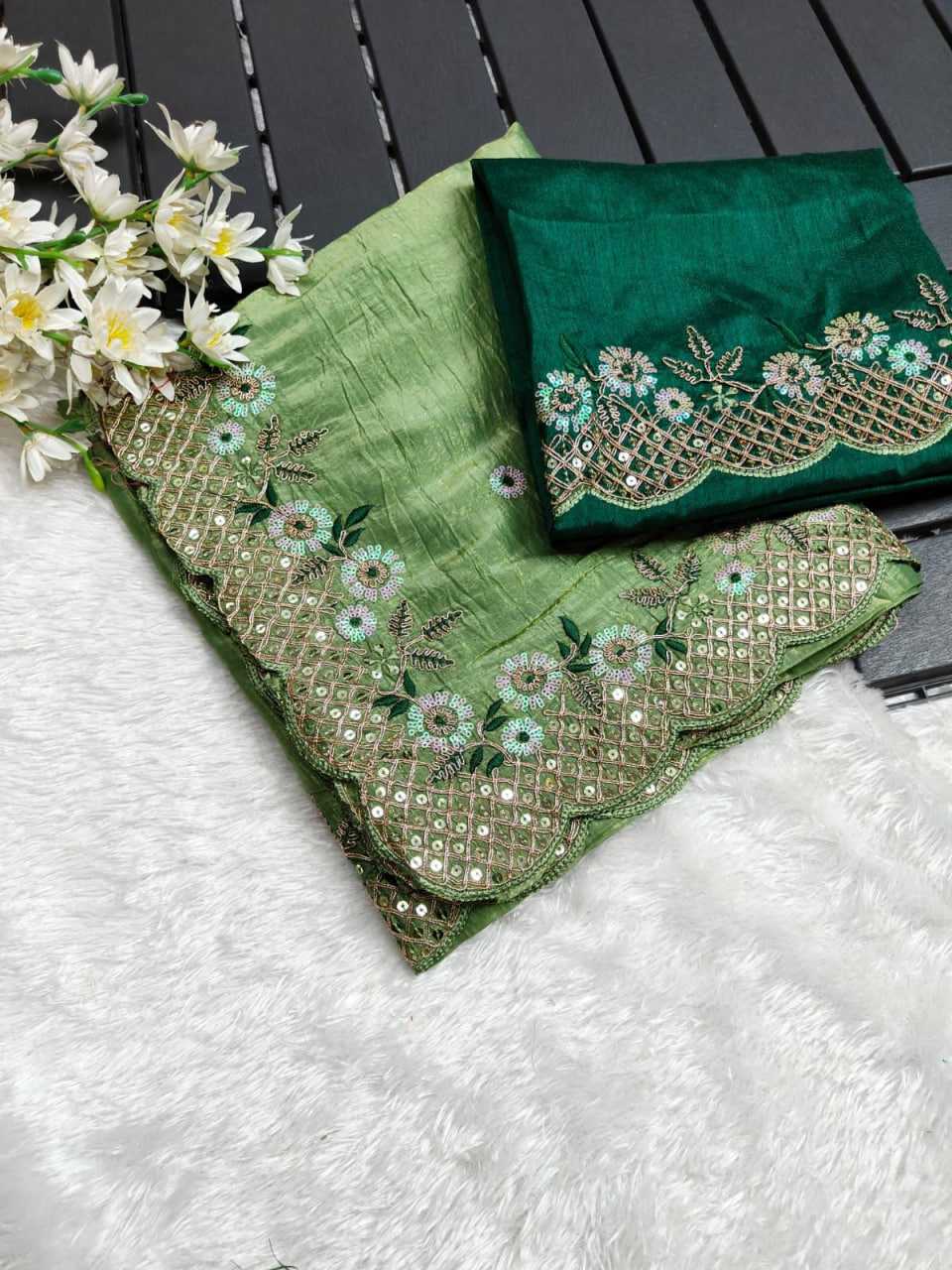 Ynf Premium Silk RIN134 0285 Sarees Wholesale Sequence Sarees Embroidered Sarees Cutwork Saree Manufacturer