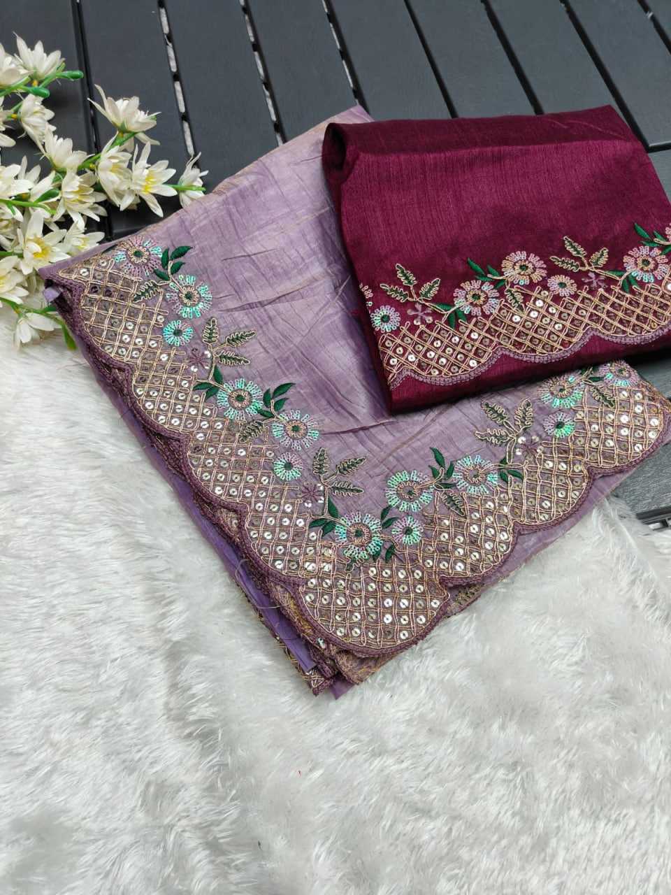 Ynf Premium Silk RIN134 0285 Sarees Wholesale Sequence Sarees Embroidered Sarees Cutwork Saree Manufacturer