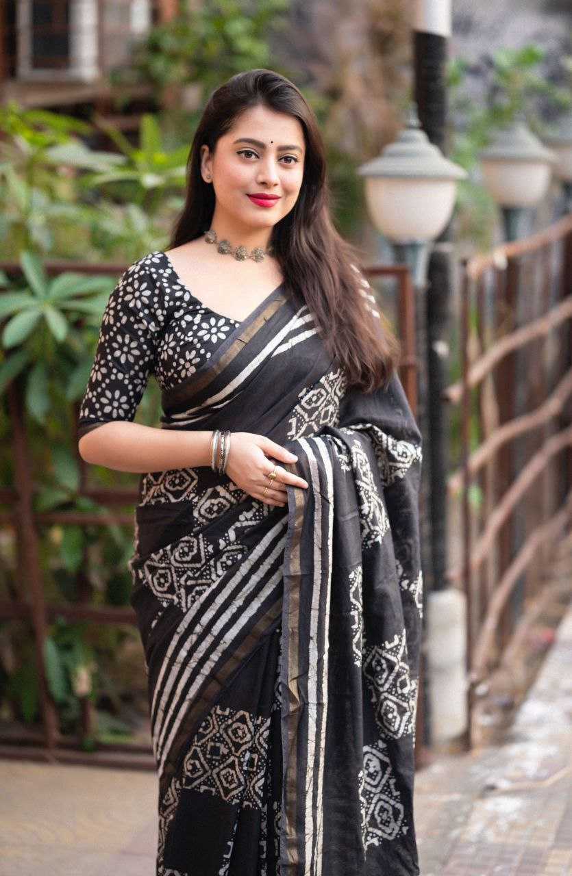 Ynf Pure Cotton KESH433 black batik cotton. Sarees Festive Collections Wholesale Cotton Sarees Holi Collections Manufacturer