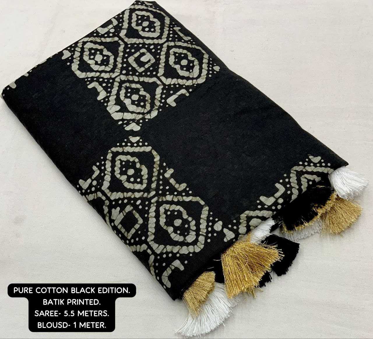 Ynf Pure Cotton KESH433 black batik cotton. Sarees Festive Collections Wholesale Cotton Sarees Holi Collections Manufacturer