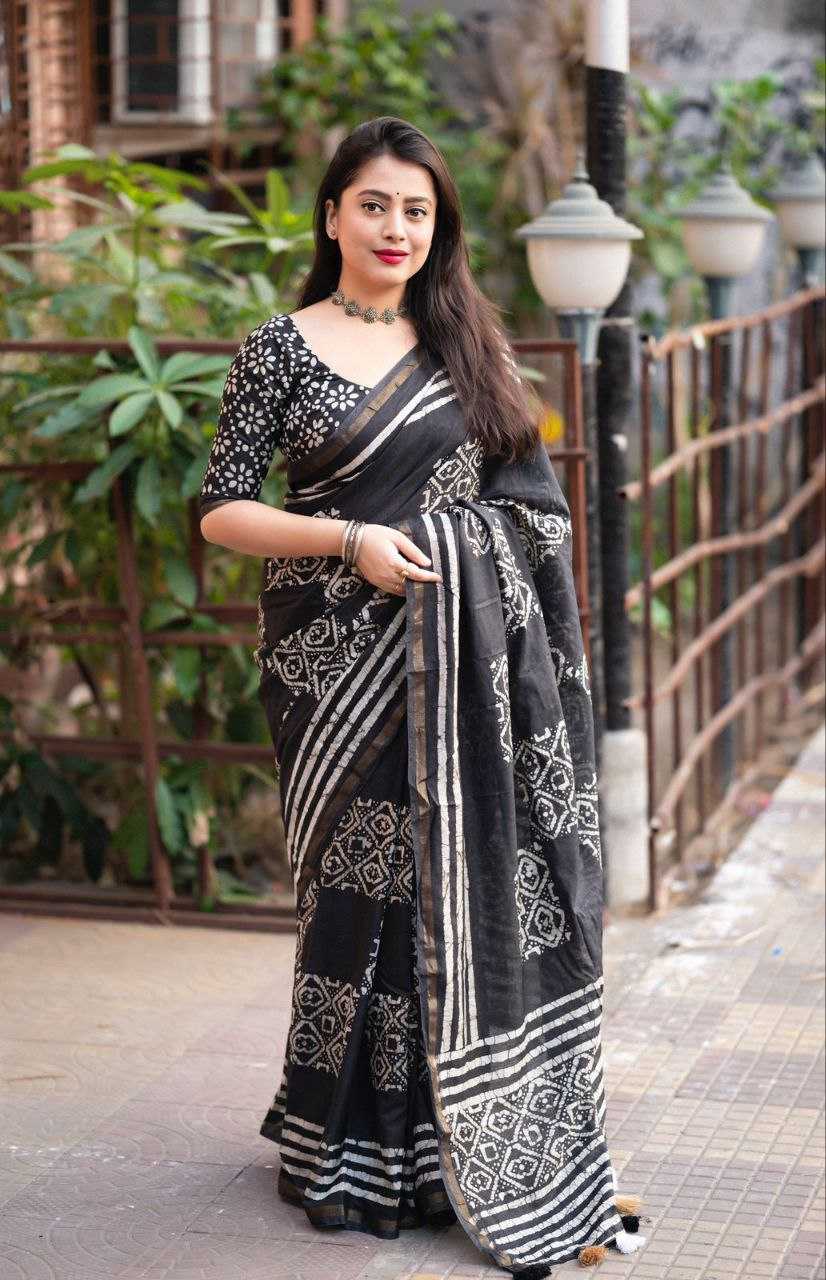 Ynf Pure Cotton KESH433 black batik cotton. Sarees Festive Collections Wholesale Cotton Sarees Holi Collections Manufacturer