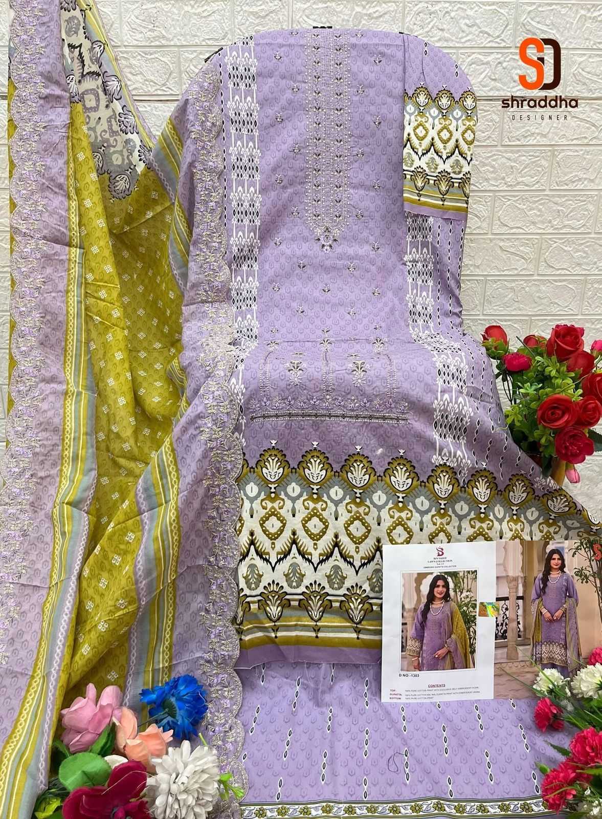 Ynf Pure Cotton KESH444 SHARADDHA DESIGNER-BIN SAEED VOL-13 Suits & Dresses Islamic Clothing Festive Collections Wholesale Pakistani Suits Embroidery Suits Cotton Suits Manufacturer