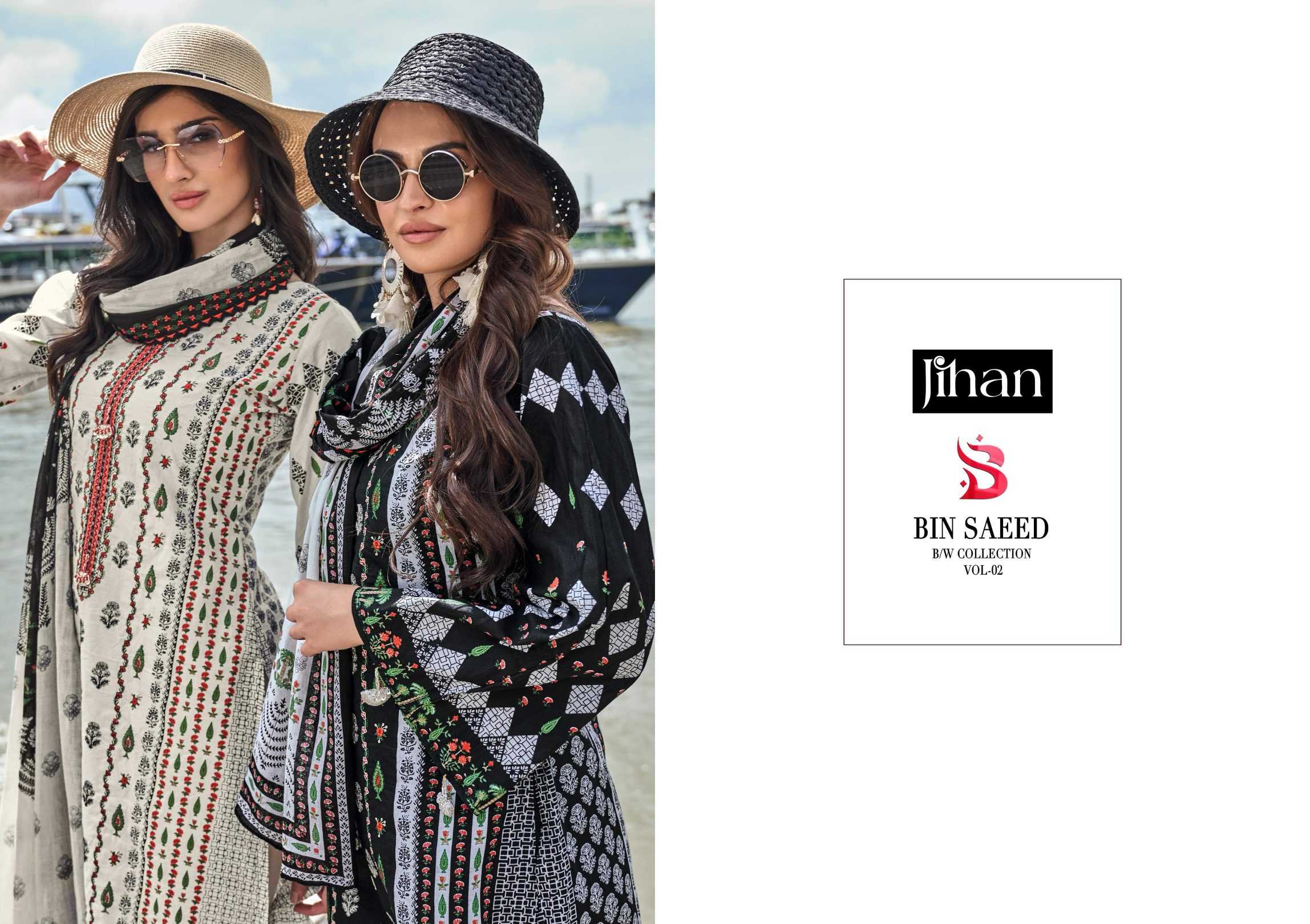 Ynf Pure Cotton RIN186 JIHAN BIN SAEED B/W LAWN COLLECTION VOL - 2 Suits & Dresses Islamic Clothing Festive Collections Wholesale Embroidery Suits Cotton Suits Eid Collections Manufacturer