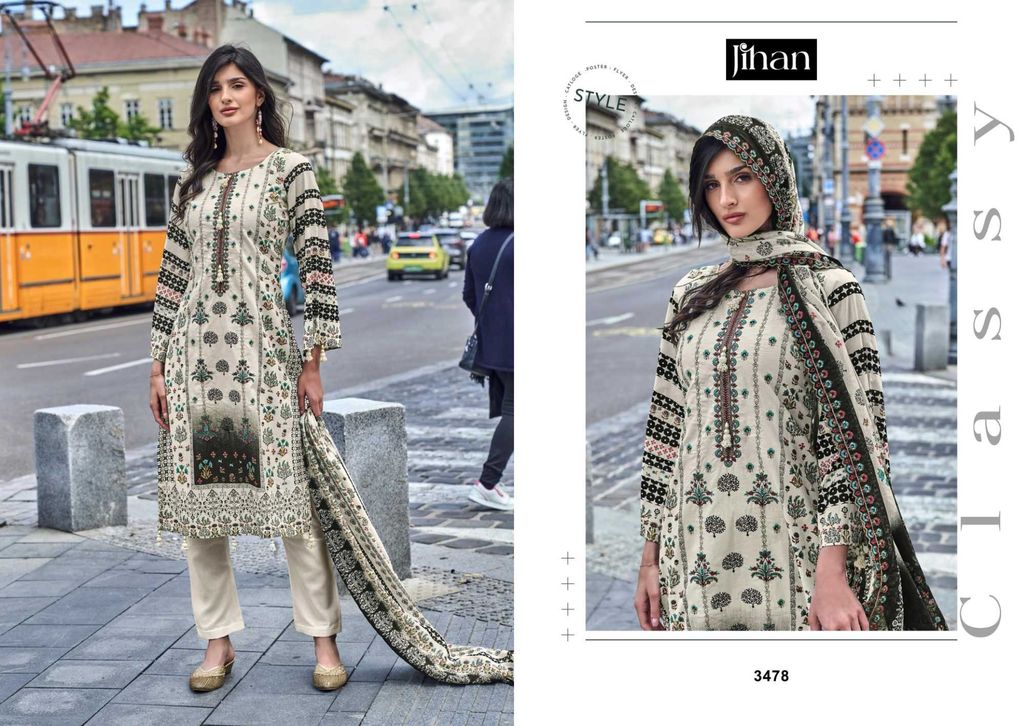 Ynf Pure Cotton RIN186 JIHAN BIN SAEED B/W LAWN COLLECTION VOL - 2 Suits & Dresses Islamic Clothing Festive Collections Wholesale Embroidery Suits Cotton Suits Eid Collections Manufacturer