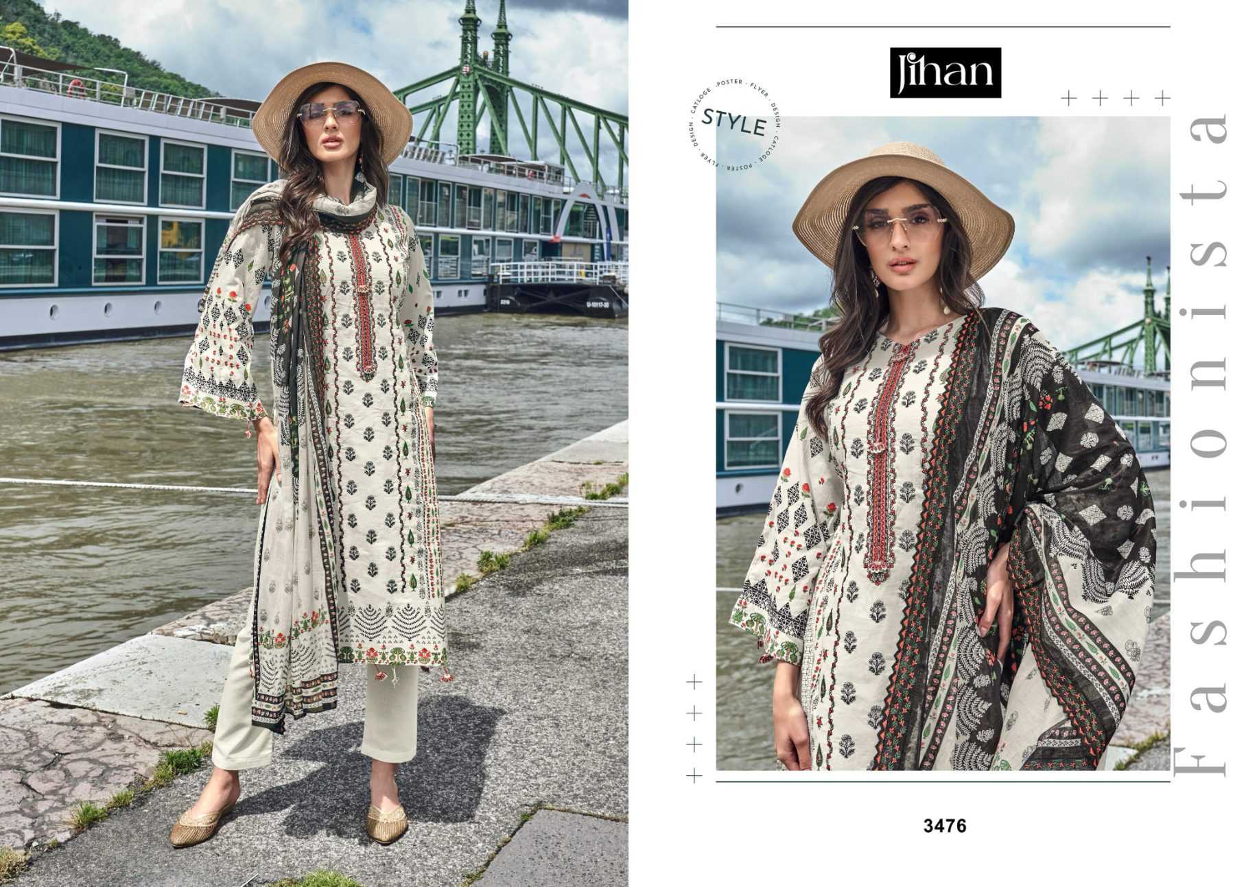 Ynf Pure Cotton RIN186 JIHAN BIN SAEED B/W LAWN COLLECTION VOL - 2 Suits & Dresses Islamic Clothing Festive Collections Wholesale Embroidery Suits Cotton Suits Eid Collections Manufacturer