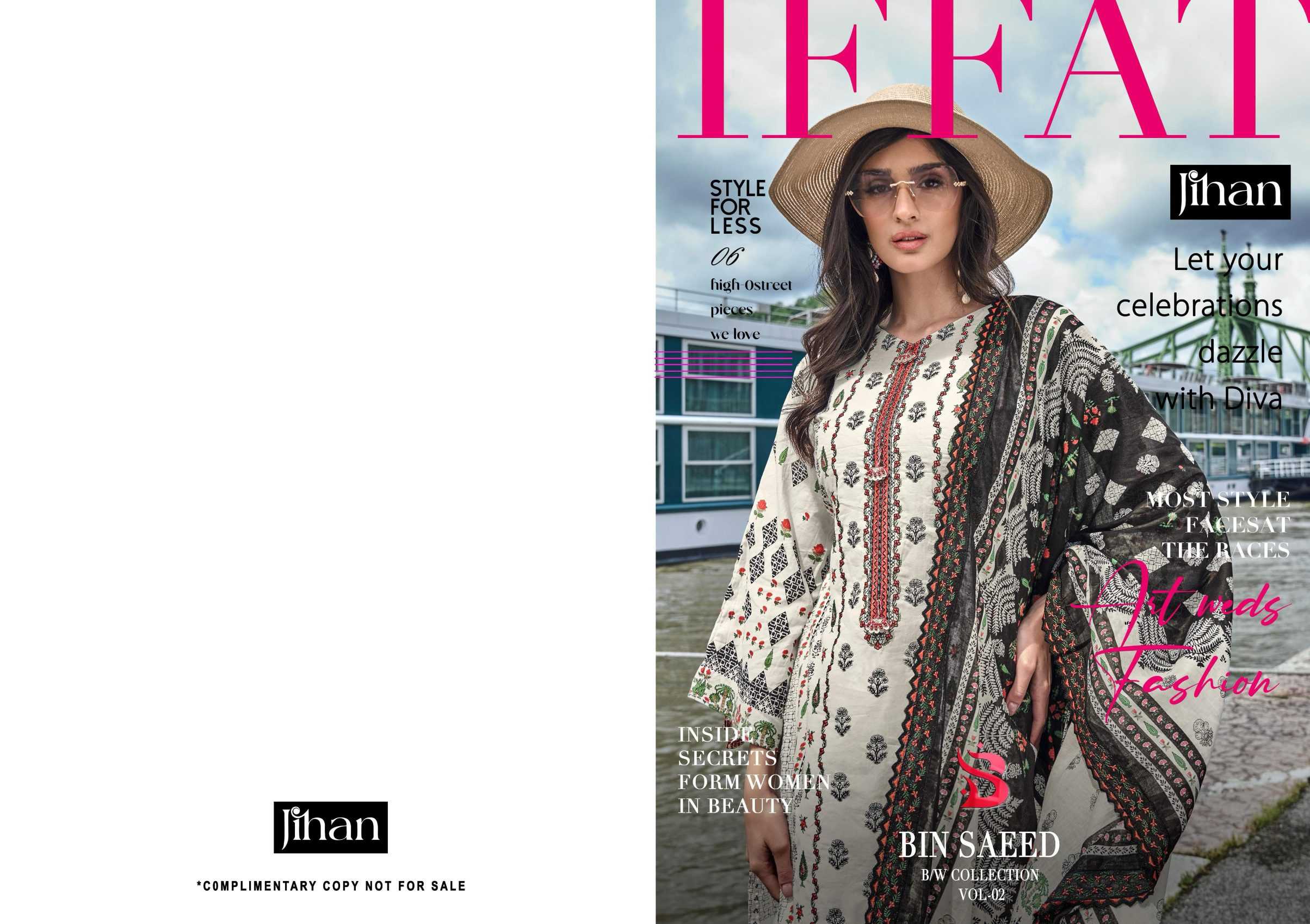 Ynf Pure Cotton RIN186 JIHAN BIN SAEED B/W LAWN COLLECTION VOL - 2 Suits & Dresses Islamic Clothing Festive Collections Wholesale Embroidery Suits Cotton Suits Eid Collections Manufacturer