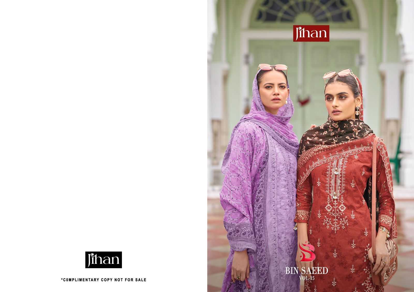 Ynf Pure Cotton RIN186 JIHAN-BIN SAEED LAWN COLLECTION VOL - 15 Suits & Dresses Islamic Clothing Festive Collections Wholesale Embroidery Suits Cotton Suits Eid Collections Manufacturer