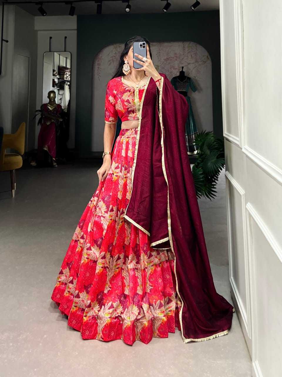 Ynf Tussar Silk KESH416 LNB-LNB1032RED Lehengas Wedding Collections Festive Collections Wholesale Designer Lehenga Silk Lehenga Printed Lehenga Manufacturer