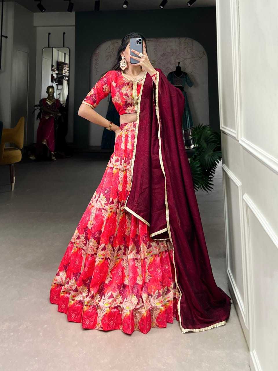 Ynf Tussar Silk KESH416 LNB-LNB1032RED Lehengas Wedding Collections Festive Collections Wholesale Designer Lehenga Silk Lehenga Printed Lehenga Manufacturer