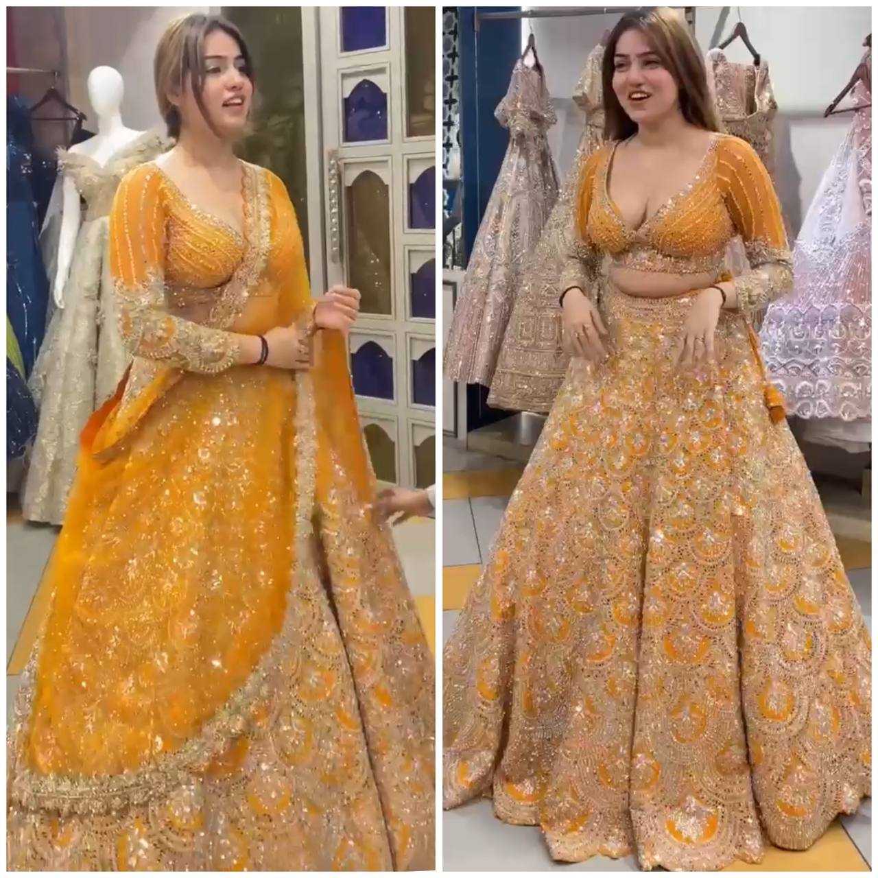 Ynf Faux Georgette RIN108 1649 Lehengas Wholesale Embroidered Lehenga Mirror Work Lehenga Lehenga For Haldi Sequins Lehenga Lehenga With Cancan Manufacturer