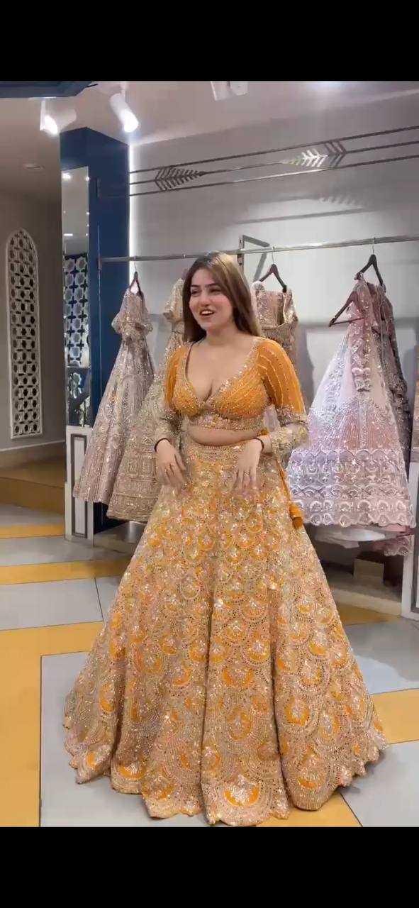 Ynf Faux Georgette RIN108 1649 Lehengas Wholesale Embroidered Lehenga Mirror Work Lehenga Lehenga For Haldi Sequins Lehenga Lehenga With Cancan Manufacturer