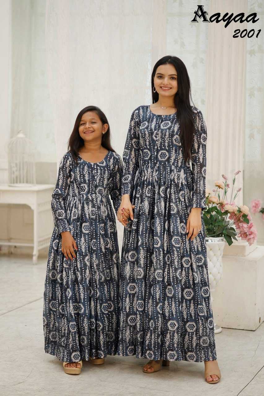 Ynf Georgette RIN131 DIVISHA -2 Gowns Kids Wear Mother & Daughter Combo Wholesale Printed Gowns Fancy Gowns Long Gowns Manufacturer