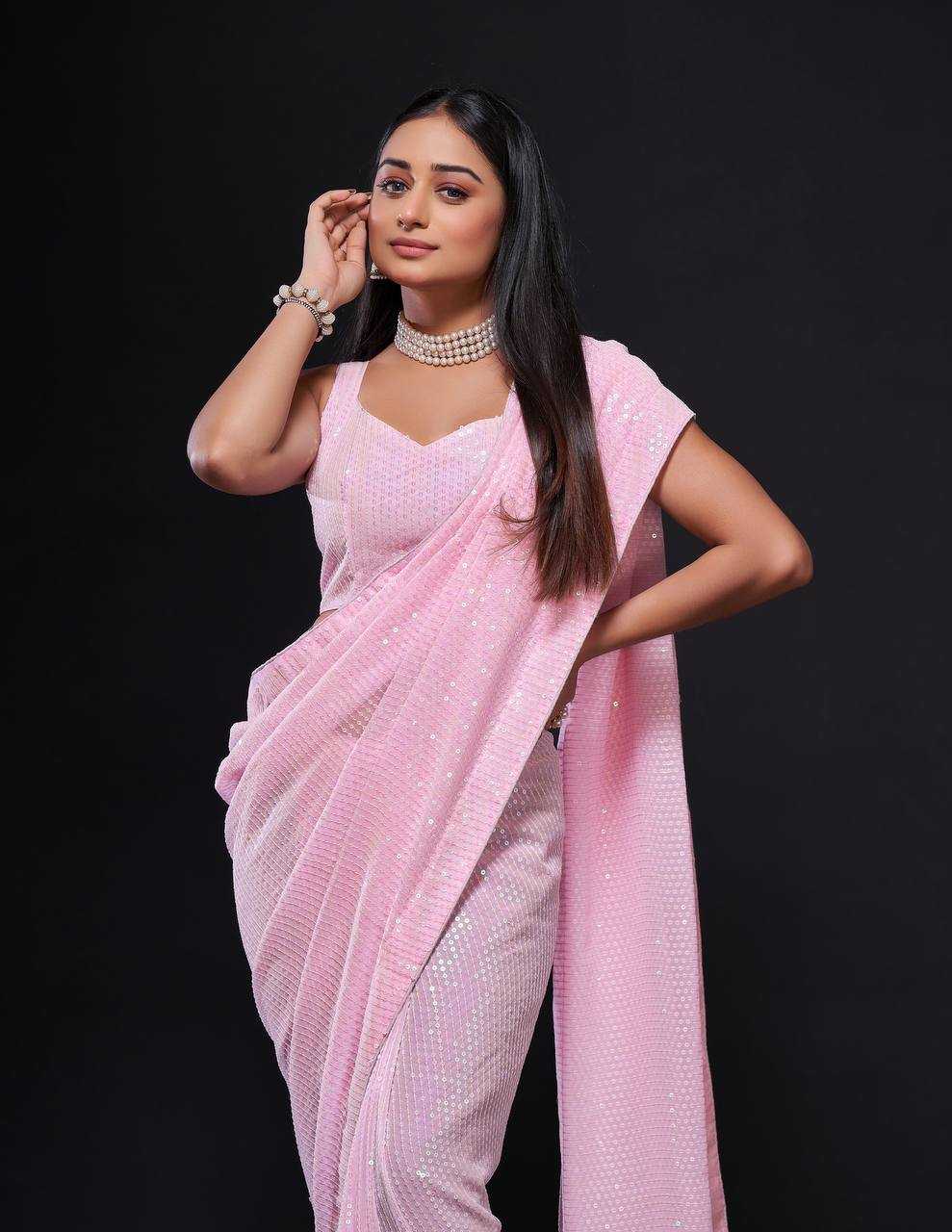 Ynf Georgette RIN213 L244 Sarees Wholesale Party Wear Sarees Sequins Work Saree Pink Sarees Manufacturer