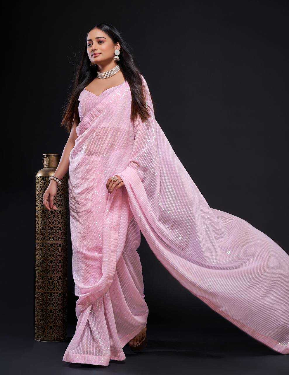 Ynf Georgette RIN213 L244 Sarees Wholesale Party Wear Sarees Sequins Work Saree Pink Sarees Manufacturer