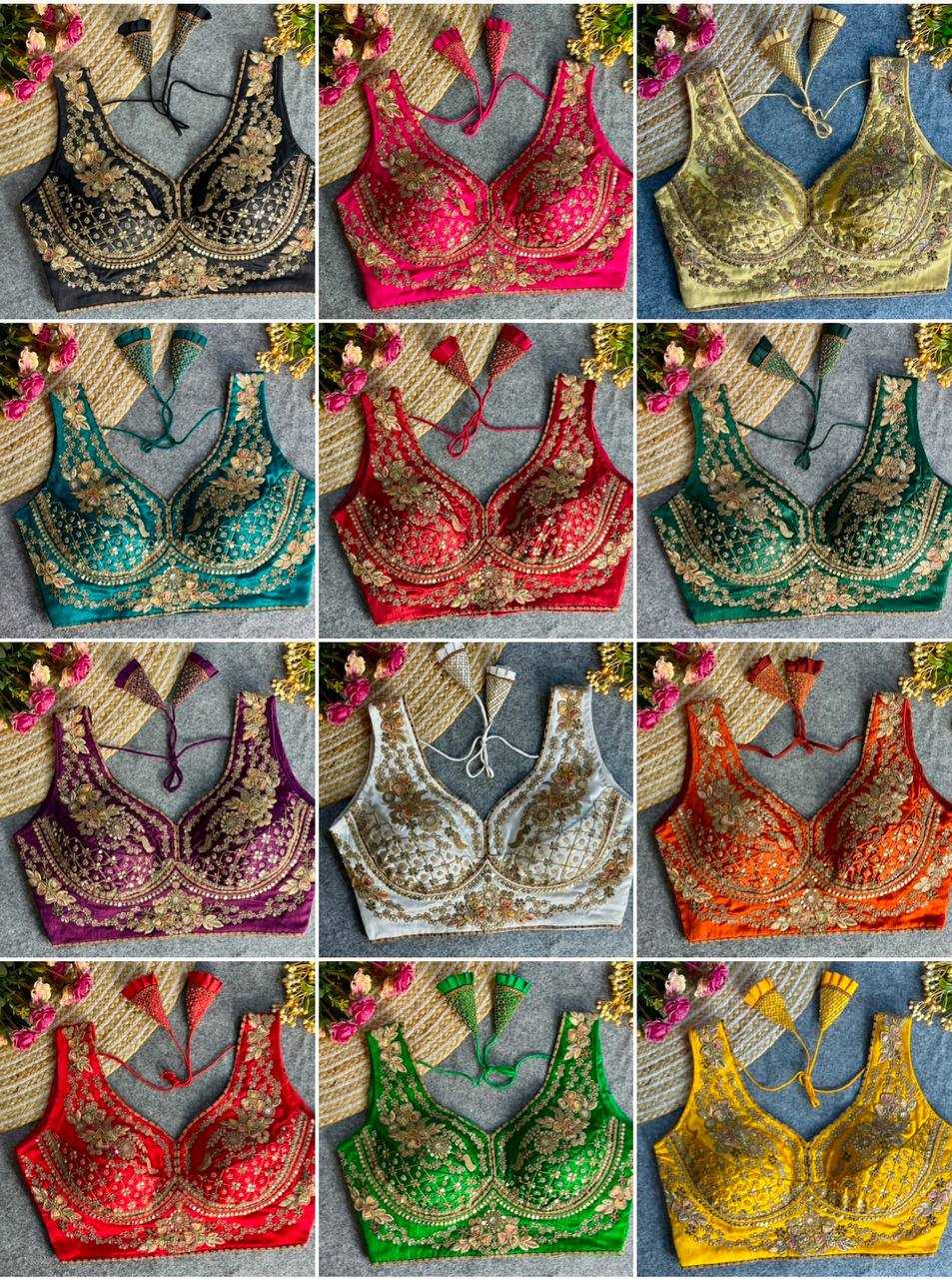 Ynf Italian Silk KESH111 NEACK BRIDAL BLOUSE Readymade Blouses Wholesale V-Neck Blouses Sequence Embroidery Blouse Sleeveless Blouse Manufacturer