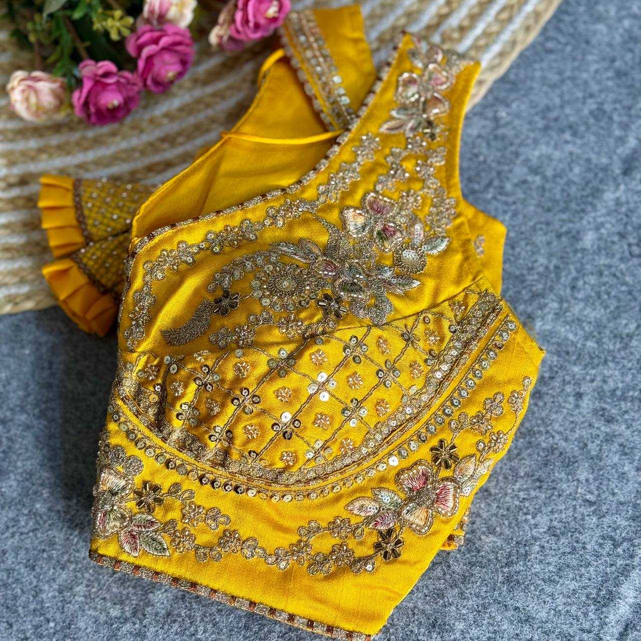 Ynf Italian Silk KESH111 NEACK BRIDAL BLOUSE Readymade Blouses Wholesale V-Neck Blouses Sequence Embroidery Blouse Sleeveless Blouse Manufacturer