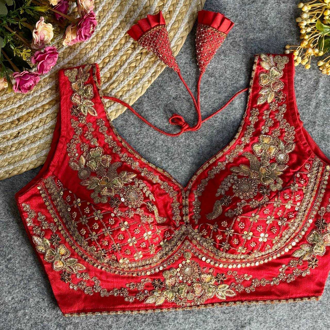 Ynf Italian Silk KESH111 NEACK BRIDAL BLOUSE Readymade Blouses Wholesale V-Neck Blouses Sequence Embroidery Blouse Sleeveless Blouse Manufacturer