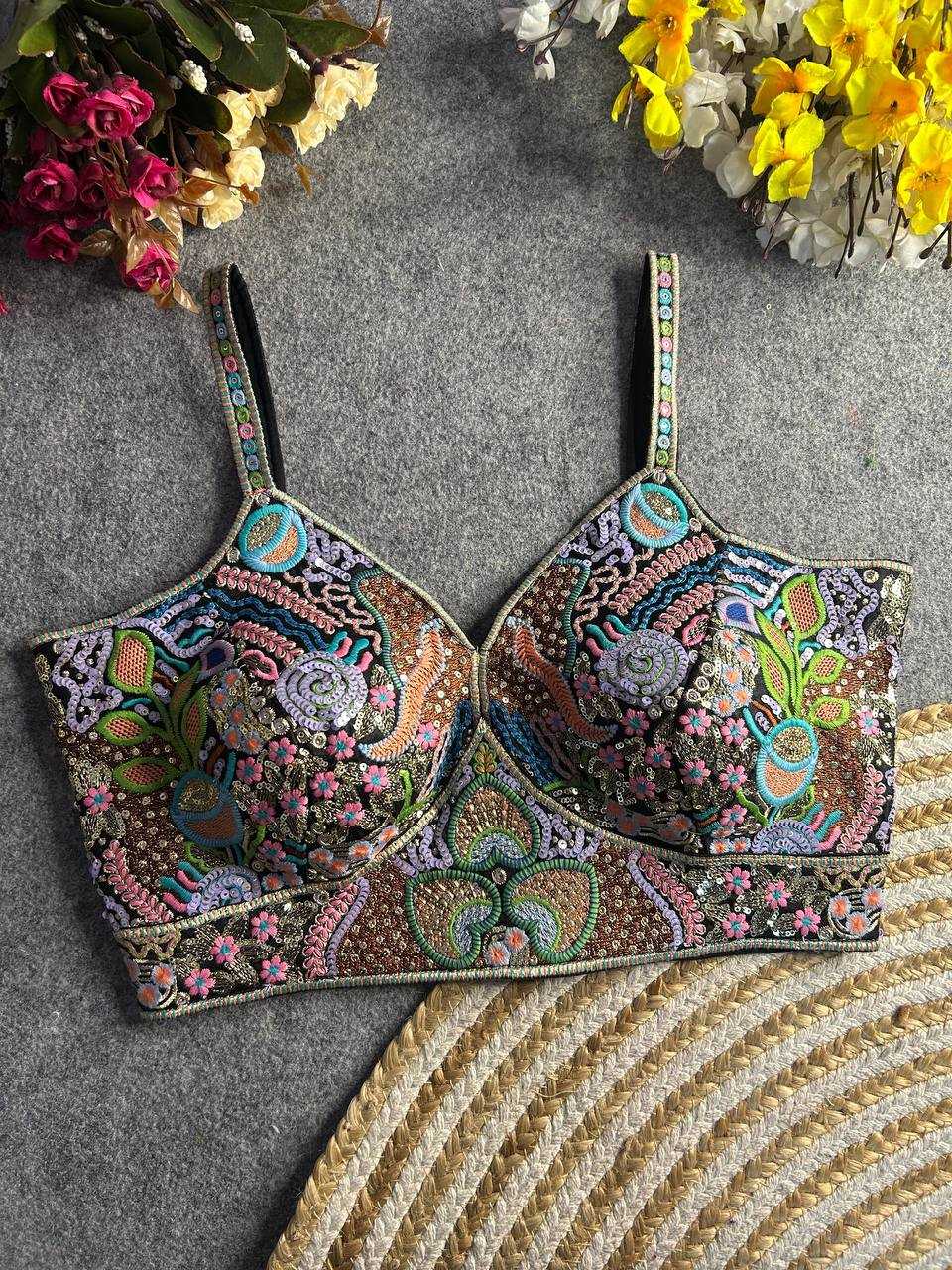 Ynf Italian Silk KESH111 Spaghetti Blouse Readymade Blouses Wholesale V-Neck Blouses Sequence Embroidery Blouse Sleeveless Blouse Manufacturer