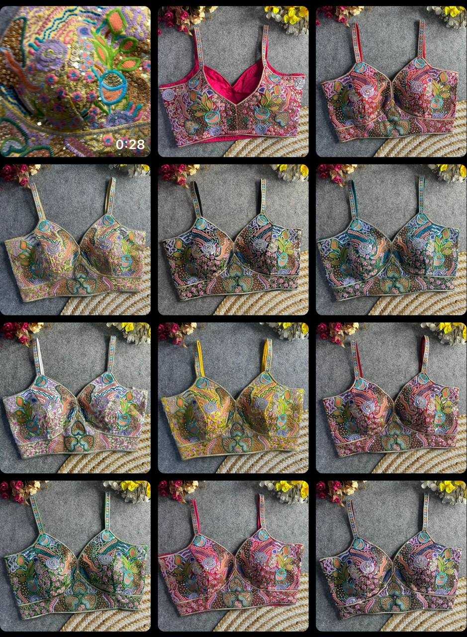 Ynf Italian Silk KESH111 Spaghetti Blouse Readymade Blouses Wholesale V-Neck Blouses Sequence Embroidery Blouse Sleeveless Blouse Manufacturer