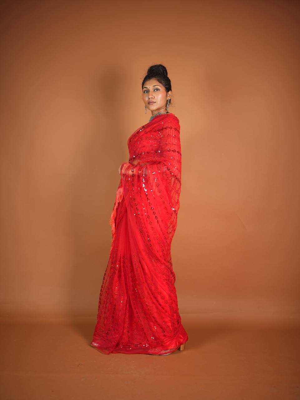 Ynf Net RIN213 L320 Sarees Wholesale Party Wear Sarees Fancy Sarees Sequence Sarees Net Sarees Red Sarees Manufacturer