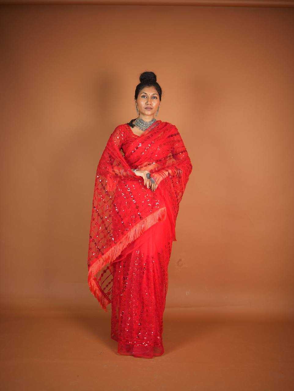 Ynf Net RIN213 L320 Sarees Wholesale Party Wear Sarees Fancy Sarees Sequence Sarees Net Sarees Red Sarees Manufacturer