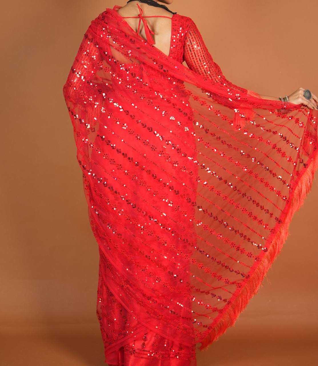 Ynf Net RIN213 L320 Sarees Wholesale Party Wear Sarees Fancy Sarees Sequence Sarees Net Sarees Red Sarees Manufacturer