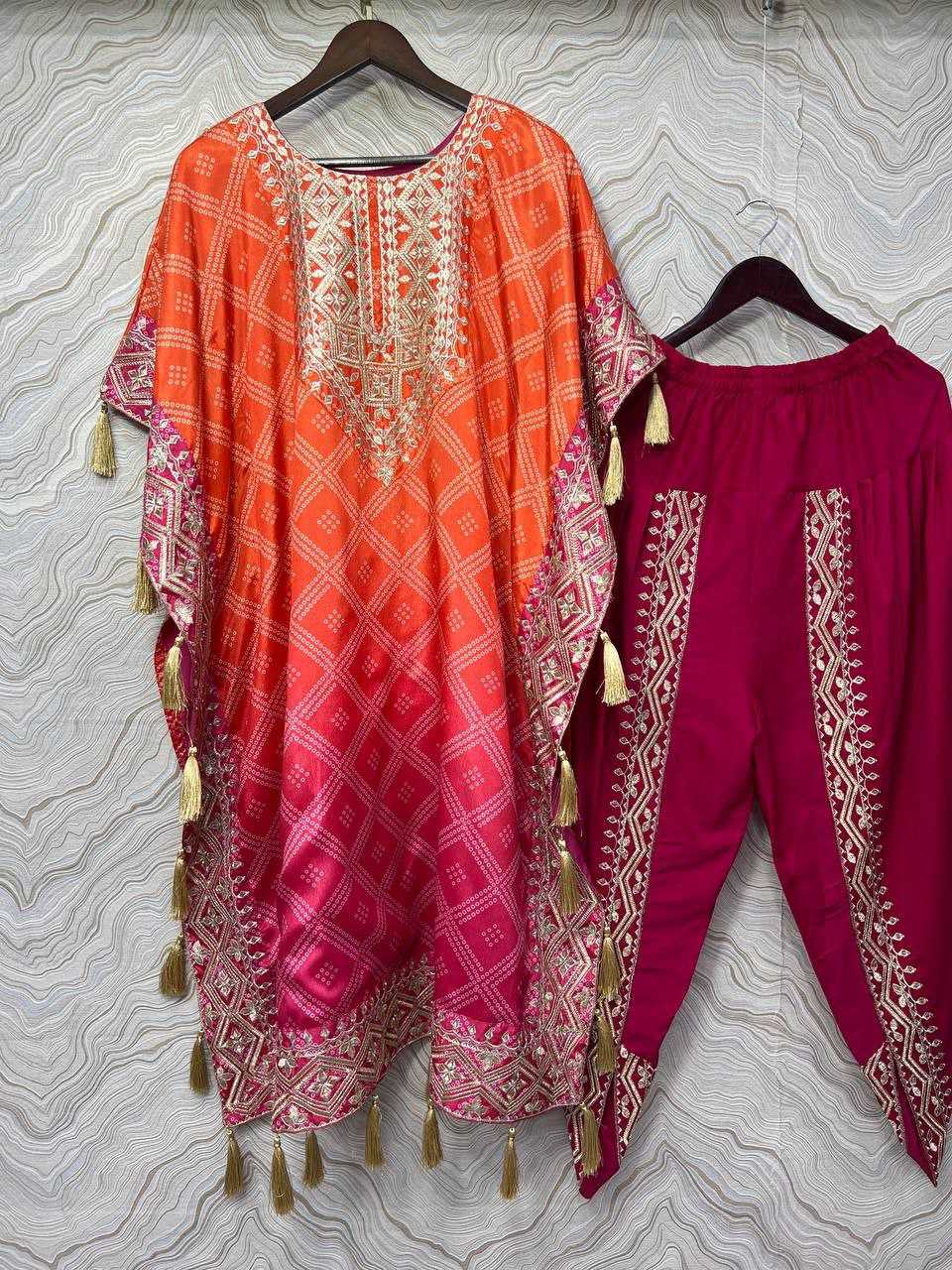 Ynf Chinon Silk KESH495 KAFTAN Kurti Wholesale Embroidered Kurtis Kurtis With Dhoti Kaftan Kurtis Manufacturer