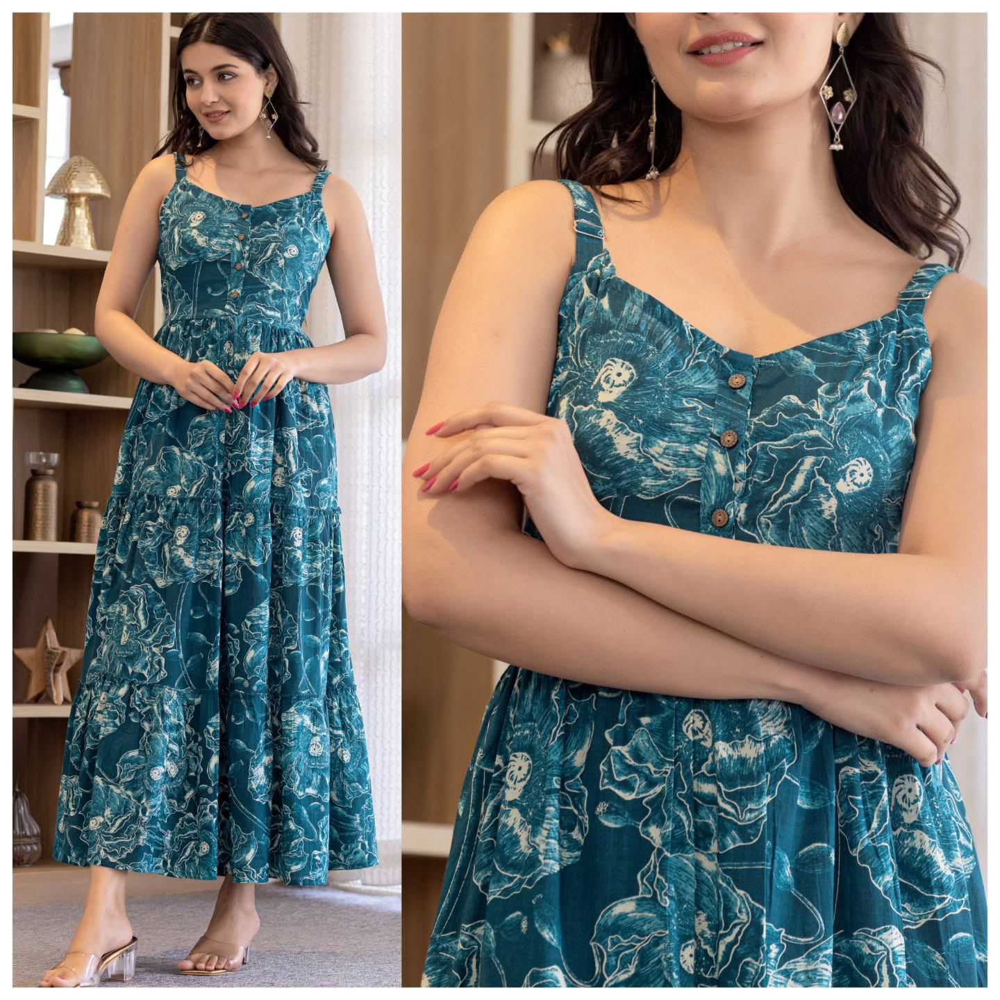 Ynf Cotton RIN190 sleeveless Ruffle Setwise Collections Wholesale Gowns Catalogs Manufacturer