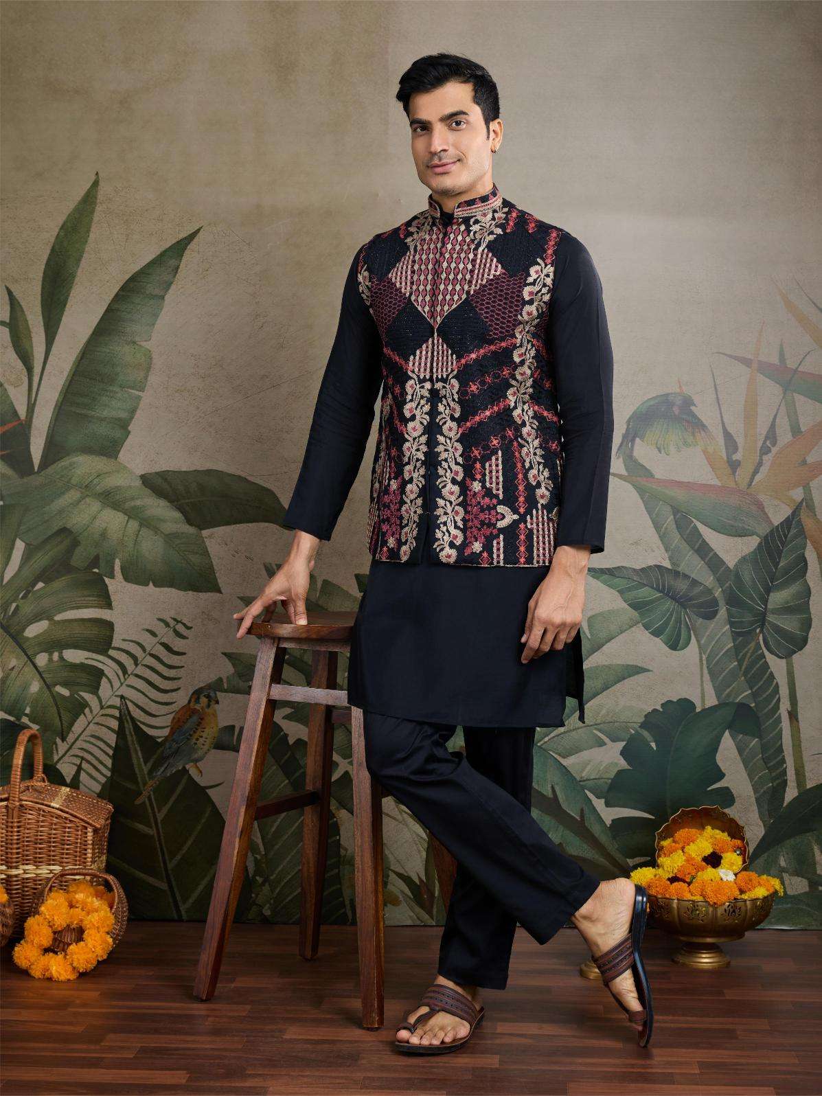 Ynf Silk Cotton RIN202 RAJWADA ATTIRE-2 Mens Wear Wholesale Mens Kurtas Mens Kurta Pyjama Nehru Jacket Embroidered Kurta Pajama Manufacturer