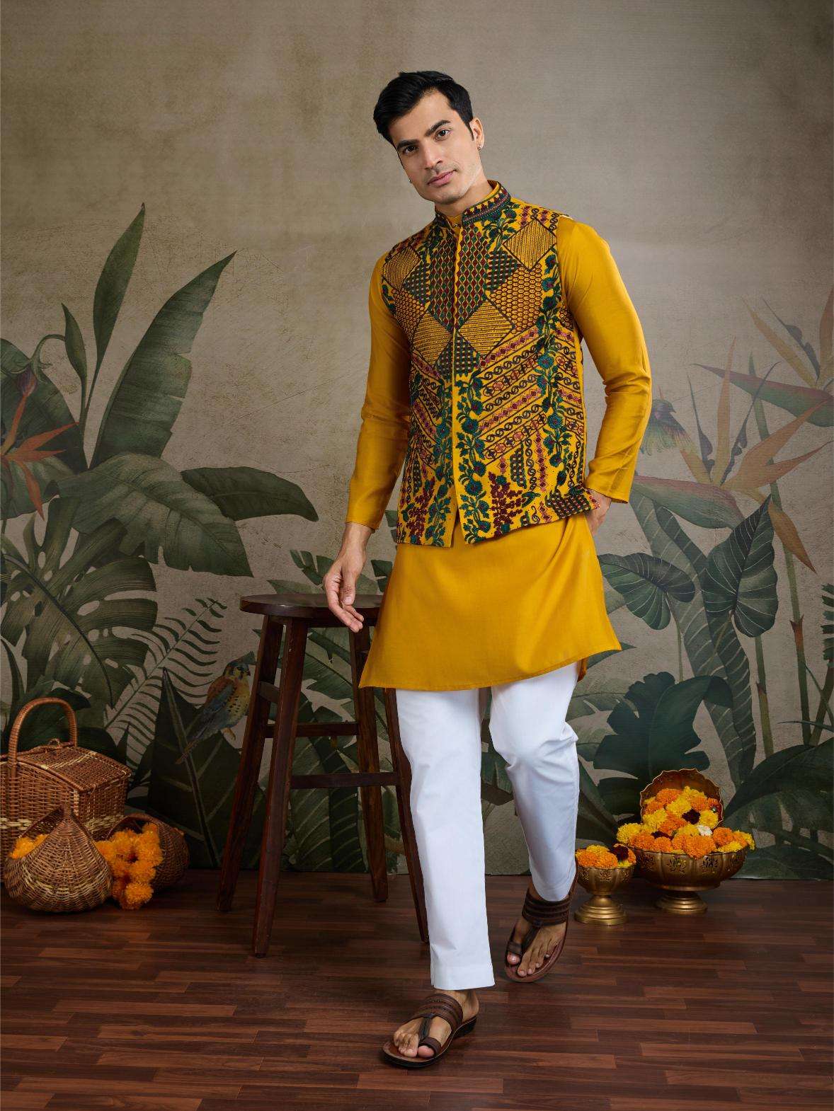 Ynf Silk Cotton RIN202 RAJWADA ATTIRE-2 Mens Wear Wholesale Mens Kurtas Mens Kurta Pyjama Nehru Jacket Embroidered Kurta Pajama Manufacturer